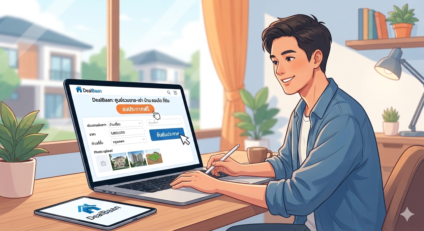 วิธีลงประกาศฟรี DealBaan: ศูนย์รวมขาย-เช่า บ้าน คอนโด ที่ดิน อัปเดตสดใหม่ทุกวัน