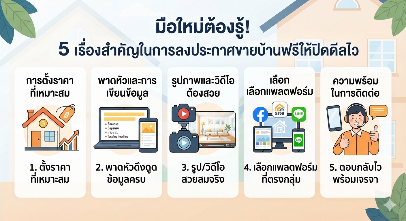มือใหม่ต้องรู้! 5 เรื่องสำคัญในการลงประกาศขายบ้านฟรีให้ปิดดีลไว