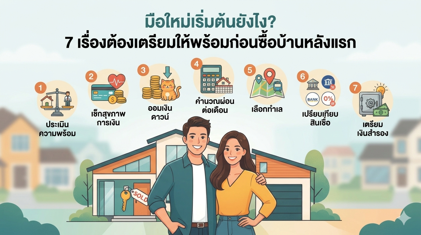 มือใหม่เริ่มต้นยังไง? 7 เรื่องต้องเตรียมให้พร้อมก่อนซื้อบ้านหลังแรก