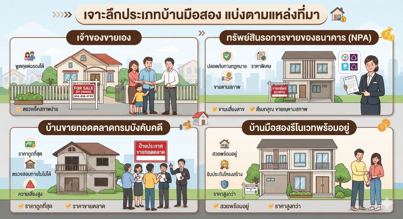เจาะลึกประเภทบ้านมือสอง แบ่งตามแหล่งที่มา แตกต่างกันอย่างไรบ้าง?