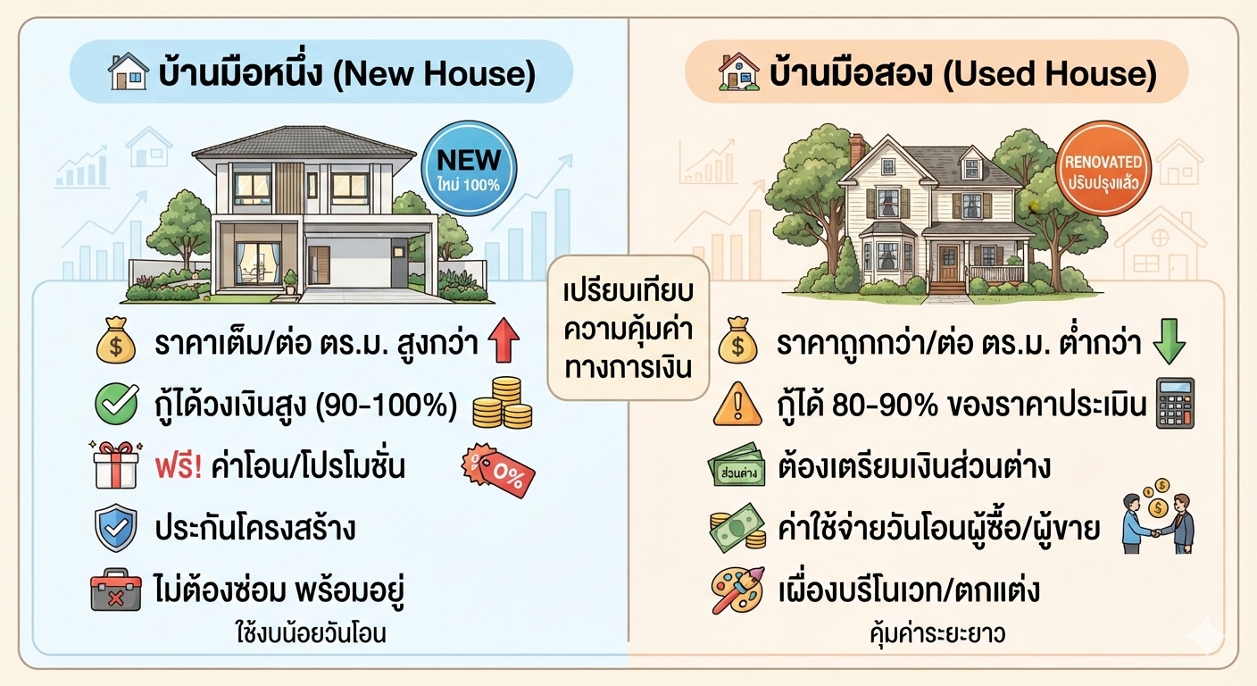 เจาะลึก บ้านมือหนึ่ง vs มือสอง ต่างกันแค่ไหน ข้อดี-ข้อเสียอะไรบ้าง เลือกแบบไหนตอบโจทย์การเงิน
